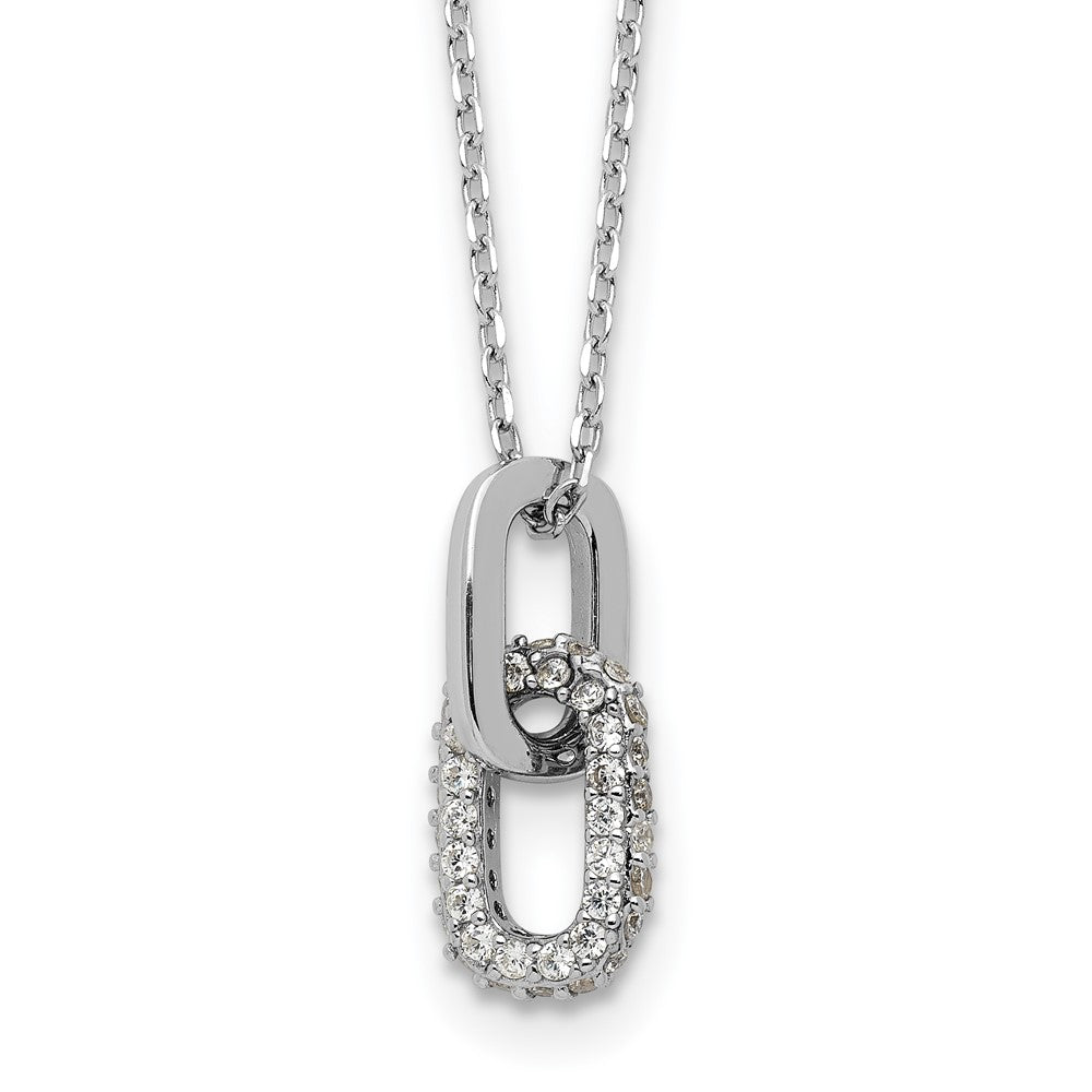 Sterling Silver Rhodium-Plated with Micro Pave CZ 16in w/2in Ext Necklace