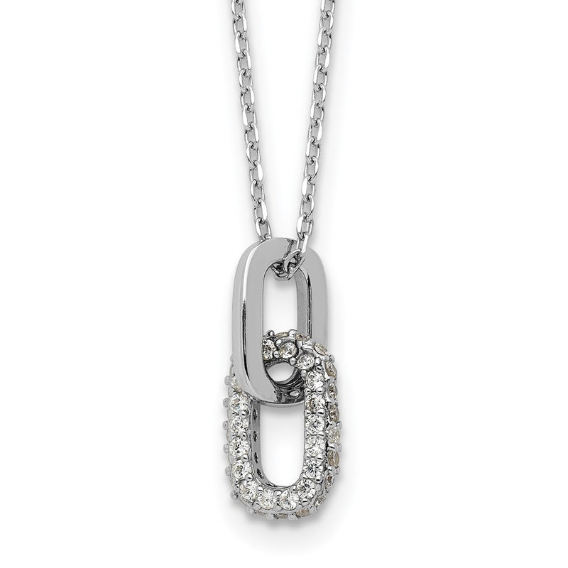 Sterling Silver Rhodium-Plated with Micro Pave CZ 16in w/2in Ext Necklace