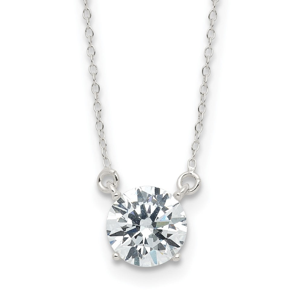 Sterling Silver Rhodium-Plated Polished Round 8mm CZ Necklace