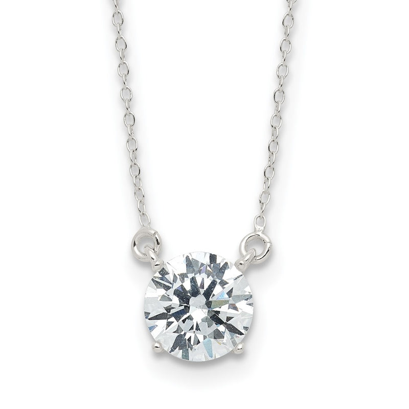 Sterling Silver Rhodium-Plated Polished Round 8mm CZ Necklace