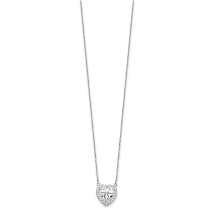 Sterling Silver Rhodium-Plated 8mm CZ Heart 16in w/2in Ext. Necklace