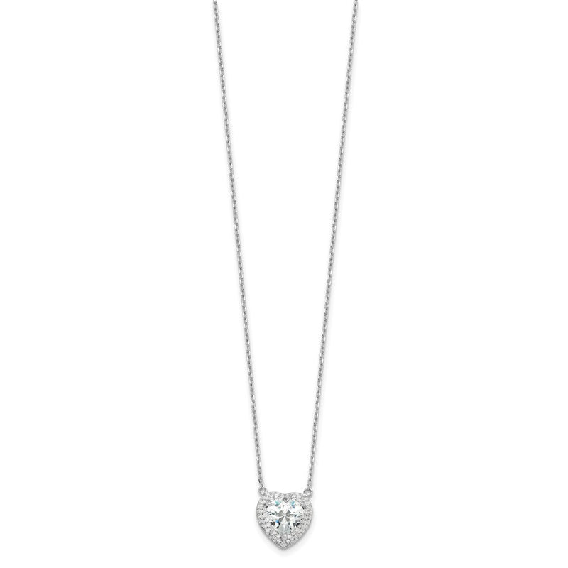 Sterling Silver Rhodium-Plated 8mm CZ Heart 16in w/2in Ext. Necklace
