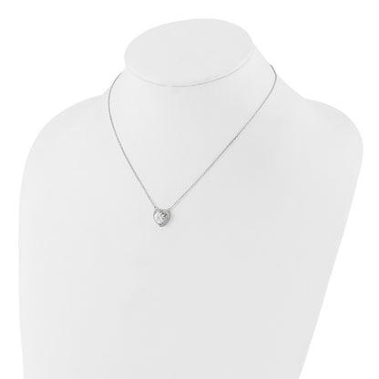 Sterling Silver Rhodium-Plated 8mm CZ Heart 16in w/2in Ext. Necklace