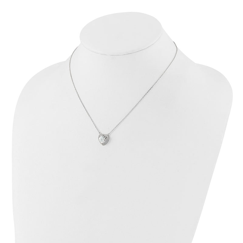 Sterling Silver Rhodium-Plated 8mm CZ Heart 16in w/2in Ext. Necklace
