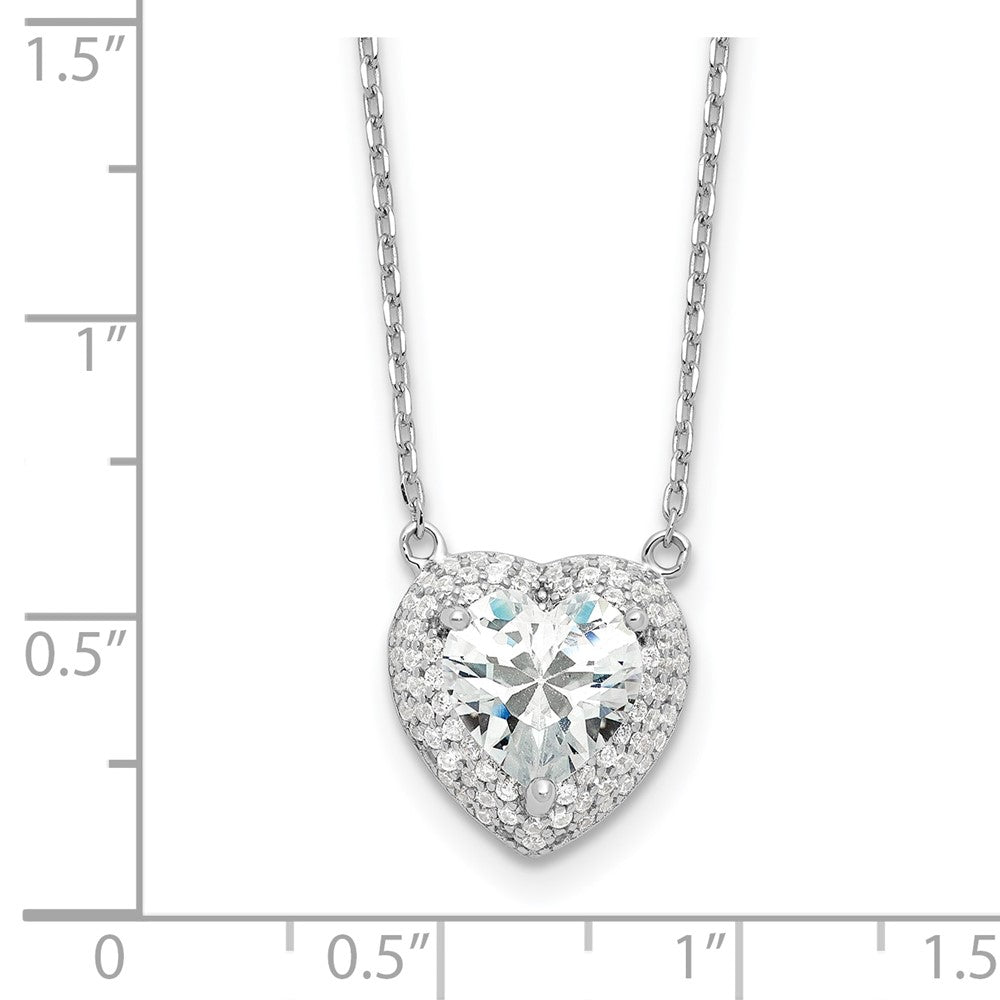 Sterling Silver Rhodium-Plated 8mm CZ Heart 16in w/2in Ext. Necklace