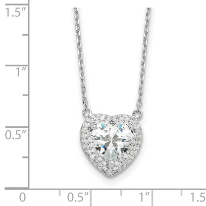 Sterling Silver Rhodium-Plated 8mm CZ Heart 16in w/2in Ext. Necklace