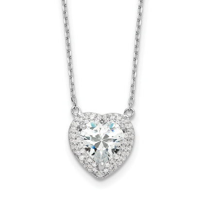 Sterling Silver Rhodium-Plated 8mm CZ Heart 16in w/2in Ext. Necklace