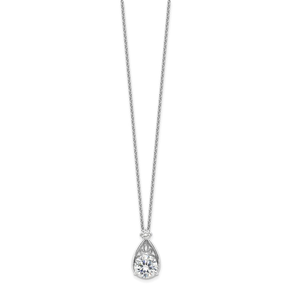 Sterling Silver Rhodium-Plated Teardrop CZ 16in w/2 in Ext Necklace
