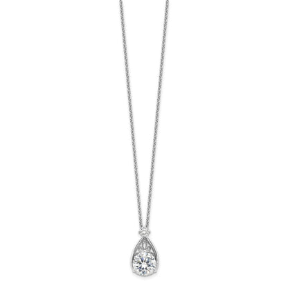 Sterling Silver Rhodium-Plated Teardrop CZ 16in w/2 in Ext Necklace