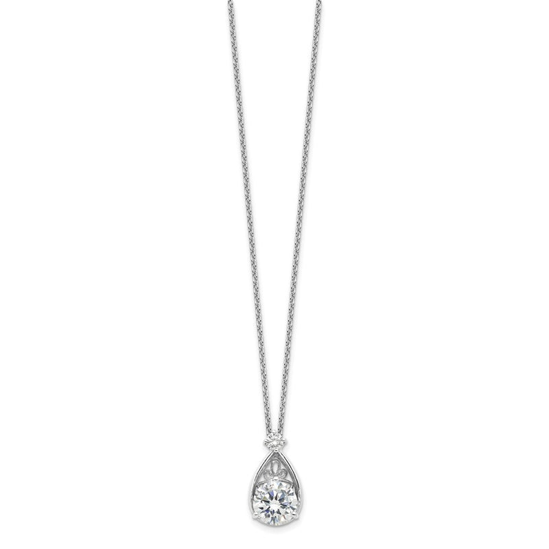Sterling Silver Rhodium-Plated Teardrop CZ 16in w/2 in Ext Necklace