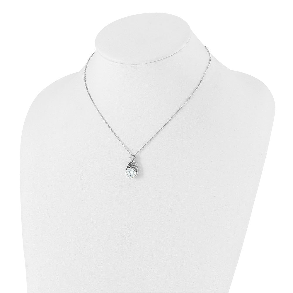 Sterling Silver Rhodium-Plated Teardrop CZ 16in w/2 in Ext Necklace