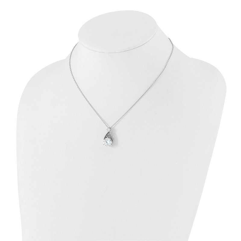 Sterling Silver Rhodium-Plated Teardrop CZ 16in w/2 in Ext Necklace