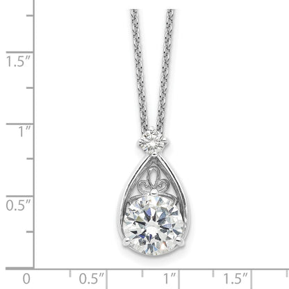 Sterling Silver Rhodium-Plated Teardrop CZ 16in w/2 in Ext Necklace