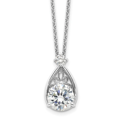 Sterling Silver Rhodium-Plated Teardrop CZ 16in w/2 in Ext Necklace
