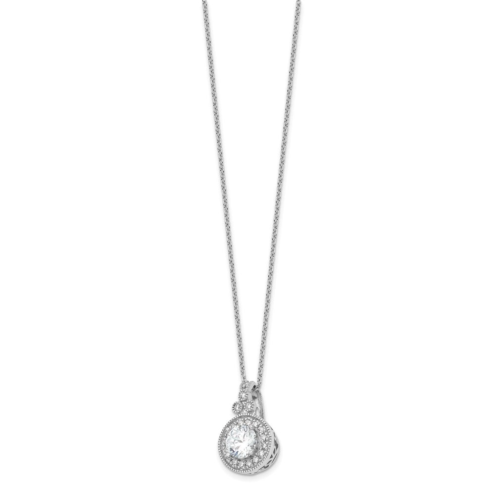 Sterling Silver Rhodium-Plated Fancy Beaded CZ with 2in Ext Necklace