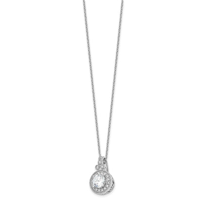 Sterling Silver Rhodium-Plated Fancy Beaded CZ with 2in Ext Necklace