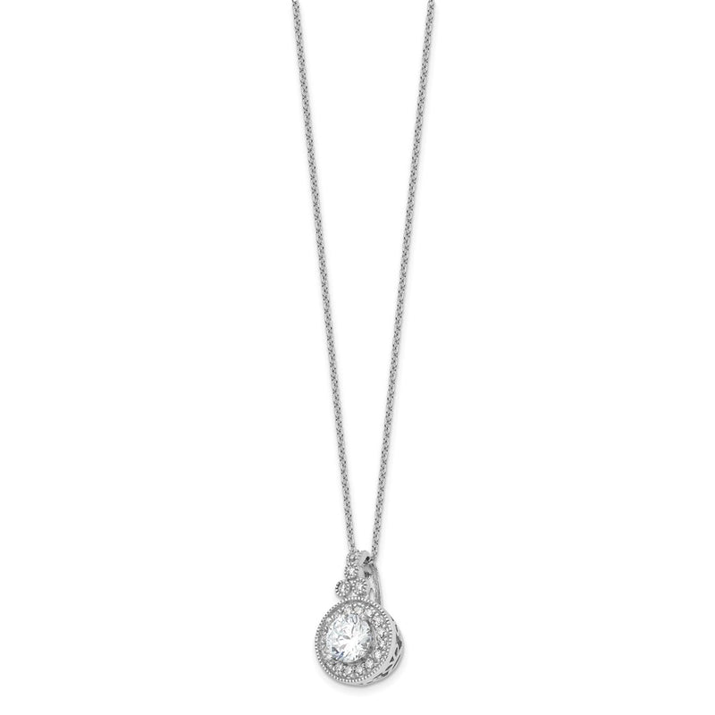 Sterling Silver Rhodium-Plated Fancy Beaded CZ with 2in Ext Necklace