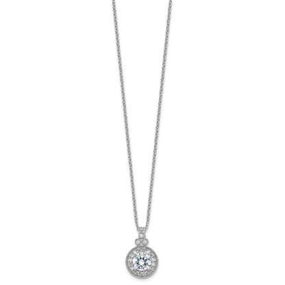 Sterling Silver Rhodium-Plated Fancy Beaded CZ with 2in Ext Necklace