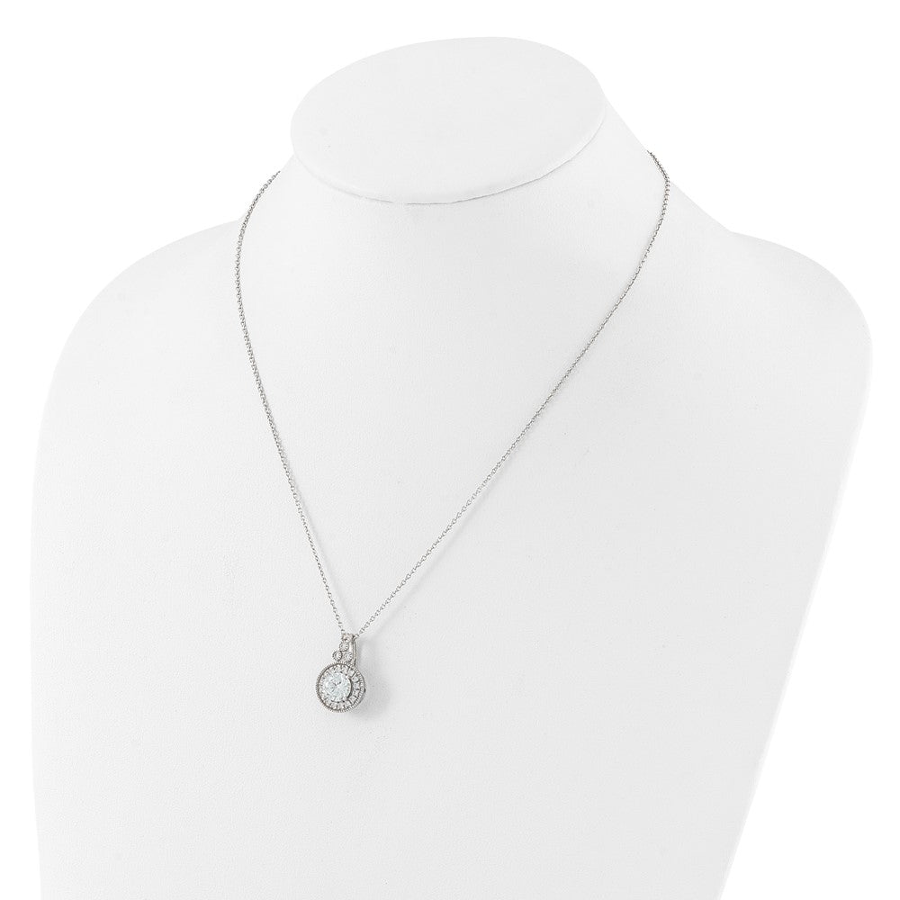 Sterling Silver Rhodium-Plated Fancy Beaded CZ with 2in Ext Necklace