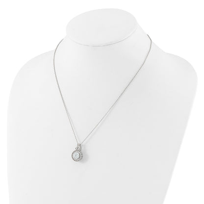 Sterling Silver Rhodium-Plated Fancy Beaded CZ with 2in Ext Necklace