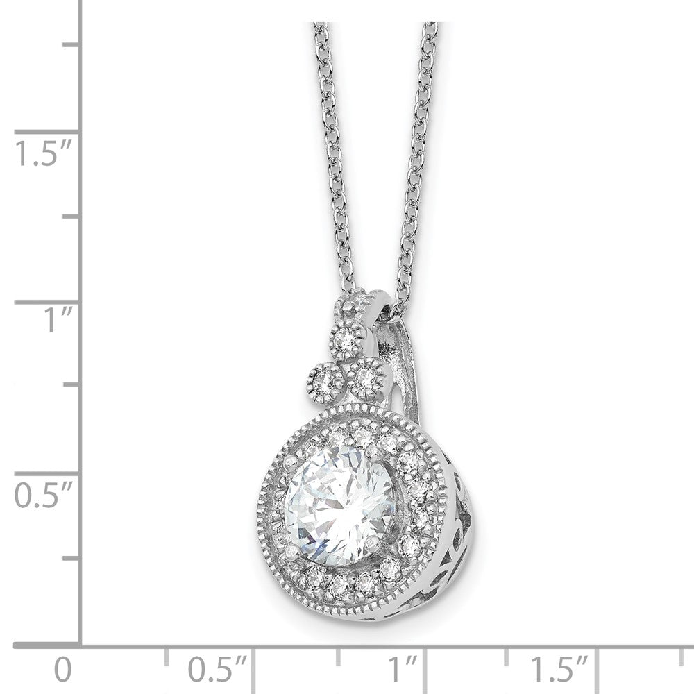 Sterling Silver Rhodium-Plated Fancy Beaded CZ with 2in Ext Necklace