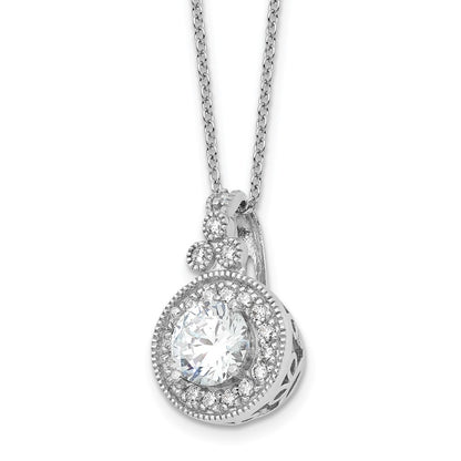 Sterling Silver Rhodium-Plated Fancy Beaded CZ with 2in Ext Necklace
