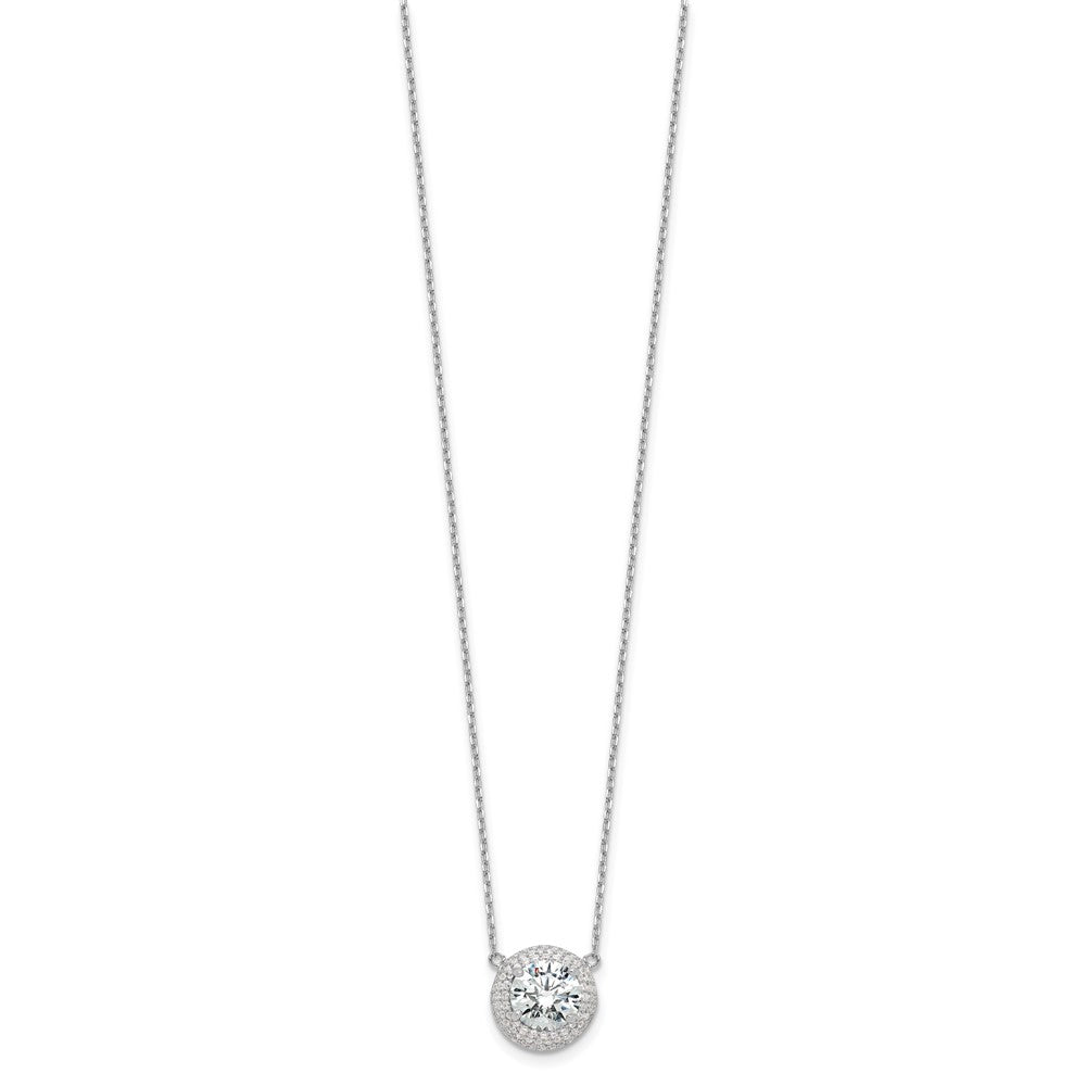 Sterling Silver Rhodium-Plated 8mm CZ 16in w/2in Ext. Necklace