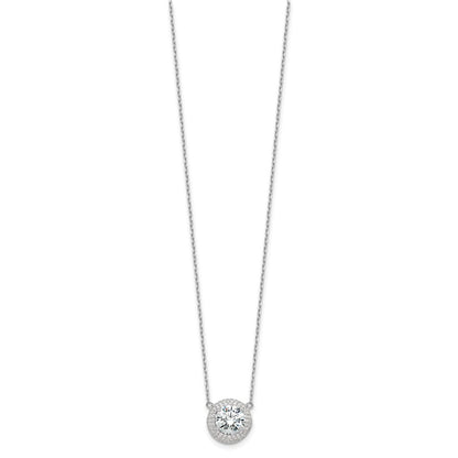Sterling Silver Rhodium-Plated 8mm CZ 16in w/2in Ext. Necklace