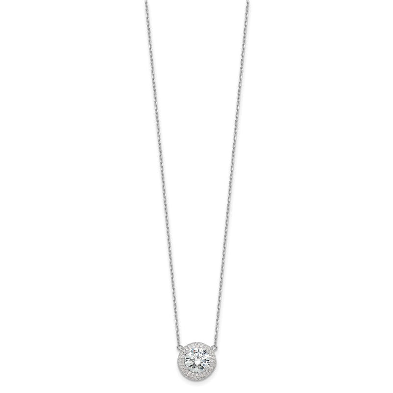 Sterling Silver Rhodium-Plated 8mm CZ 16in w/2in Ext. Necklace