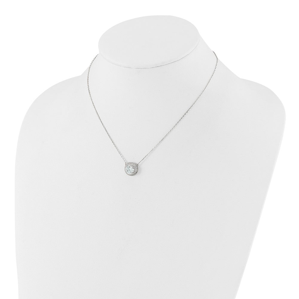 Sterling Silver Rhodium-Plated 8mm CZ 16in w/2in Ext. Necklace
