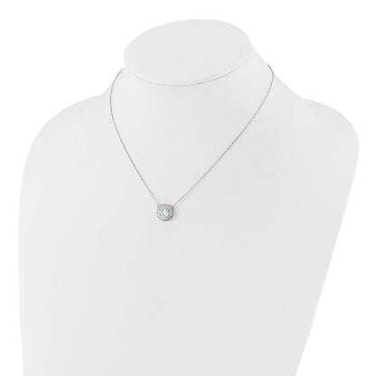 Sterling Silver Rhodium-Plated 8mm CZ 16in w/2in Ext. Necklace