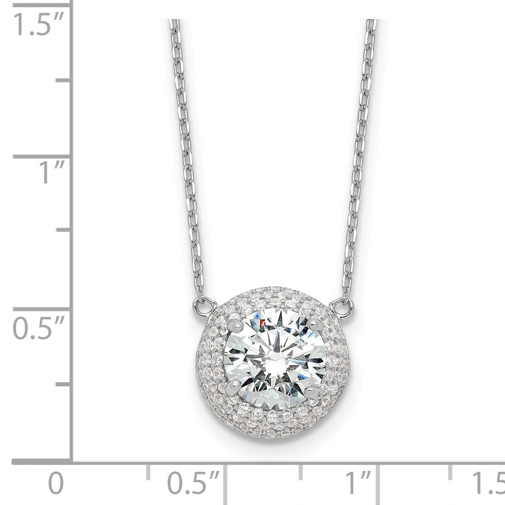 Sterling Silver Rhodium-Plated 8mm CZ 16in w/2in Ext. Necklace