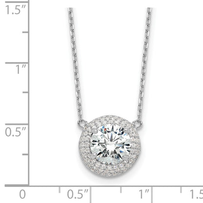 Sterling Silver Rhodium-Plated 8mm CZ 16in w/2in Ext. Necklace