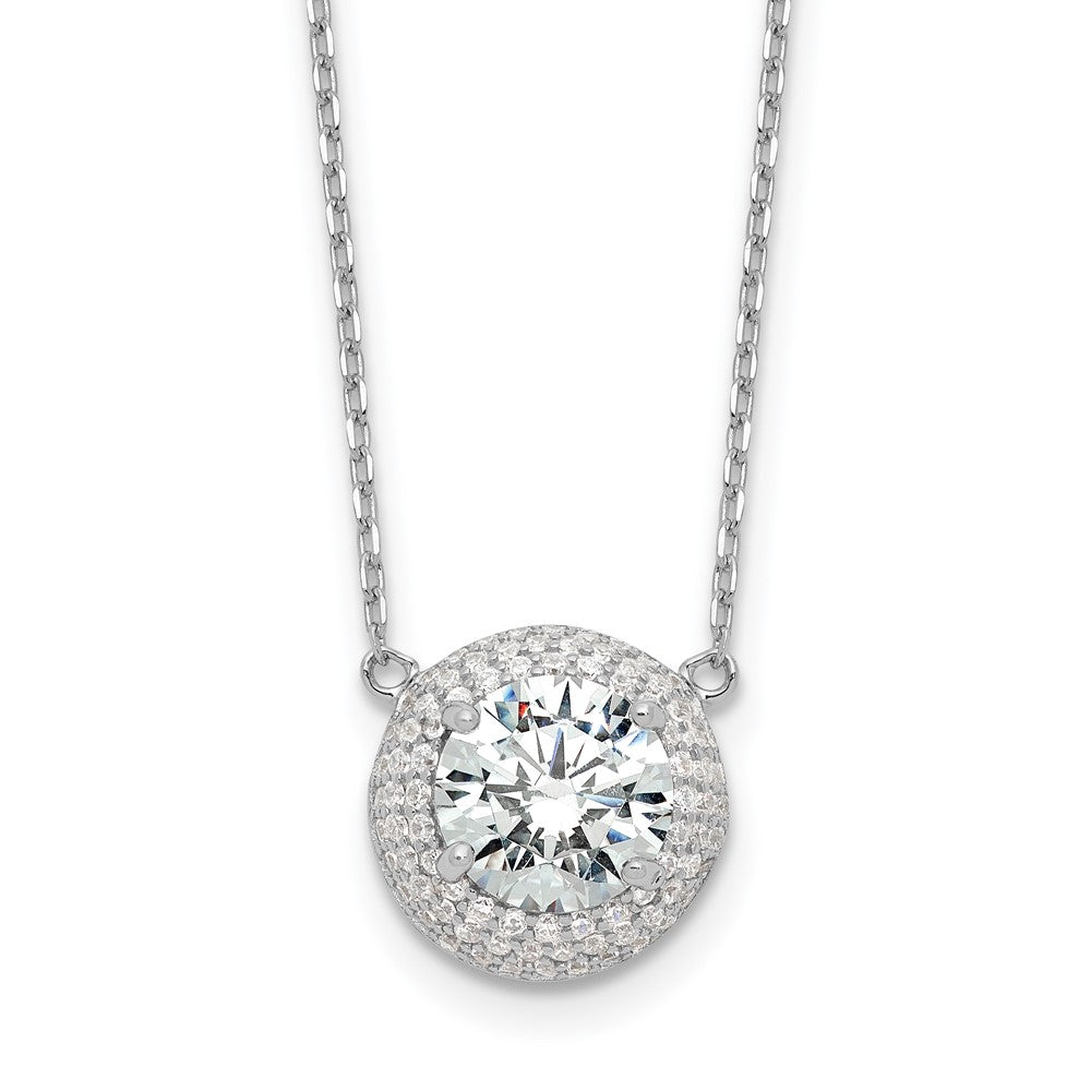 Sterling Silver Rhodium-Plated 8mm CZ 16in w/2in Ext. Necklace
