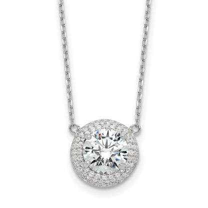 Sterling Silver Rhodium-Plated 8mm CZ 16in w/2in Ext. Necklace