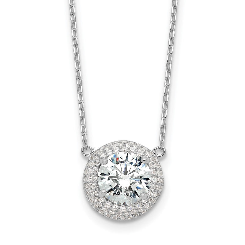 Sterling Silver Rhodium-Plated 8mm CZ 16in w/2in Ext. Necklace