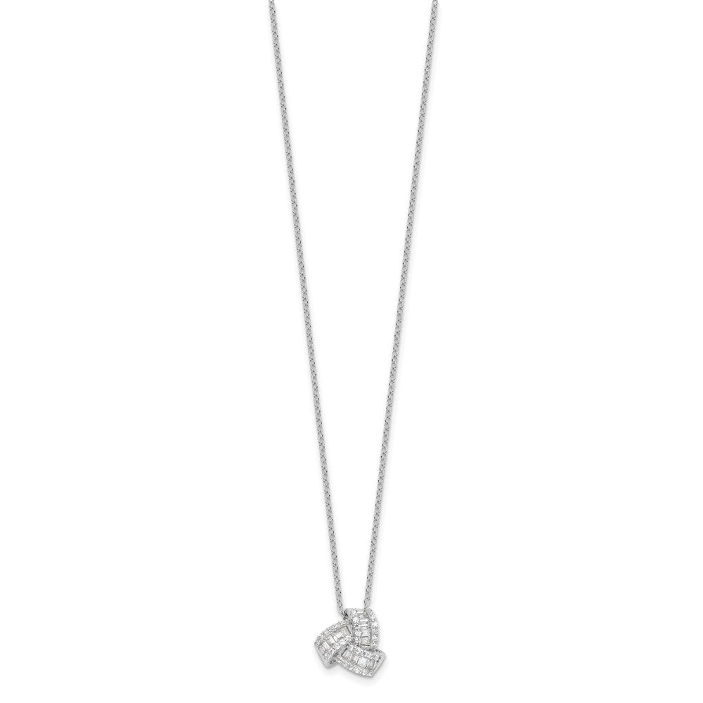 Sterling Silver Rhodium-Plated CZ Love Knot 18in Necklace