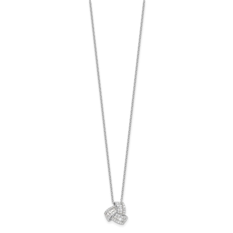 Sterling Silver Rhodium-Plated CZ Love Knot 18in Necklace