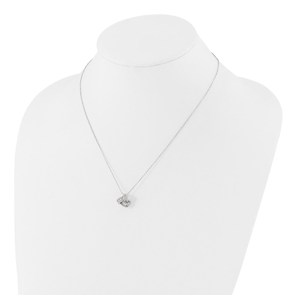Sterling Silver Rhodium-Plated CZ Love Knot 18in Necklace