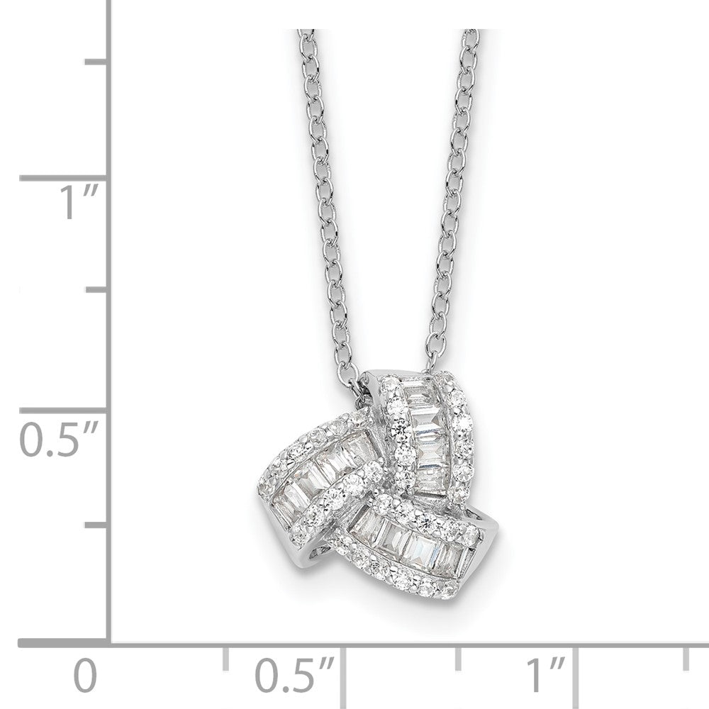 Sterling Silver Rhodium-Plated CZ Love Knot 18in Necklace