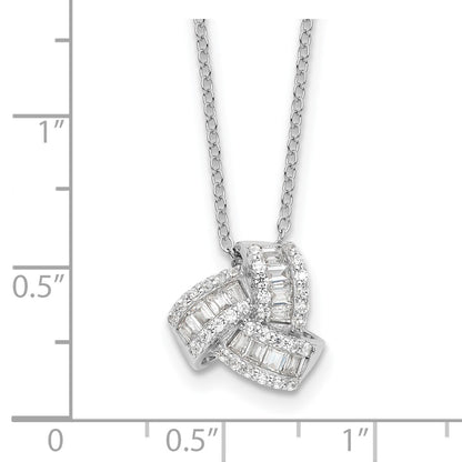 Sterling Silver Rhodium-Plated CZ Love Knot 18in Necklace