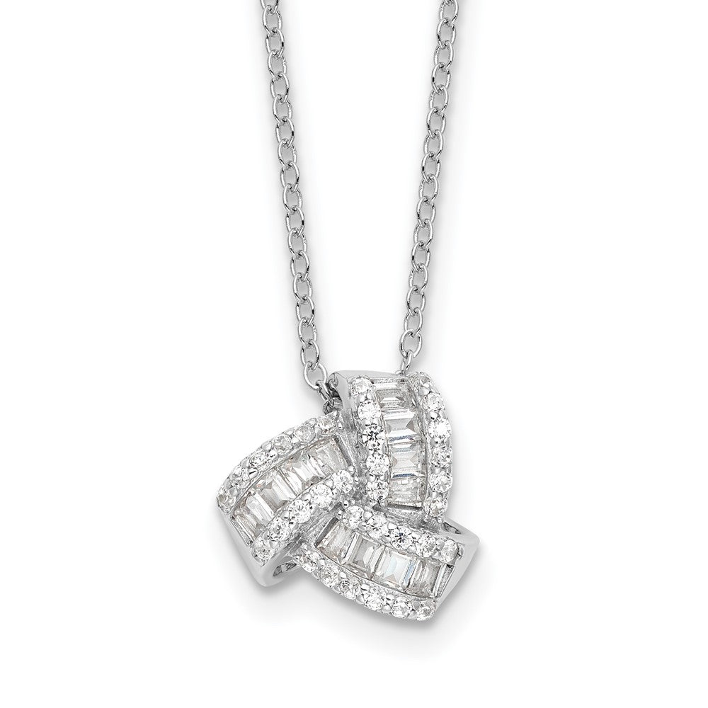 Sterling Silver Rhodium-Plated CZ Love Knot 18in Necklace