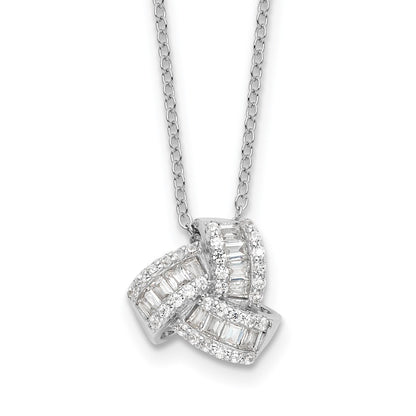 Sterling Silver Rhodium-Plated CZ Love Knot 18in Necklace