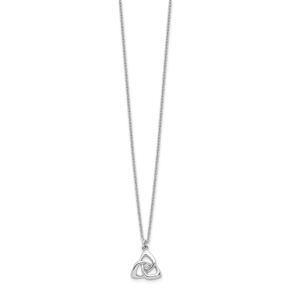 Sterling Silver Rhodium-Plated Celtic Triangle CZ 16in w/2 in Ext Necklace