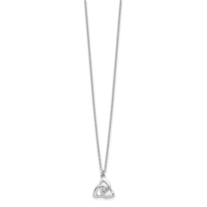 Sterling Silver Rhodium-Plated Celtic Triangle CZ 16in w/2 in Ext Necklace