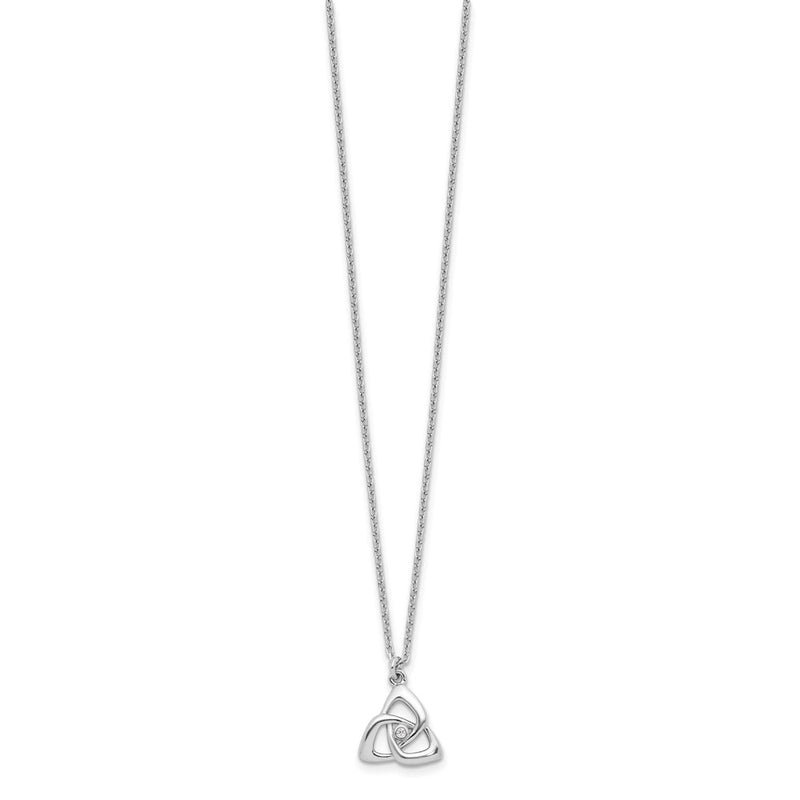 Sterling Silver Rhodium-Plated Celtic Triangle CZ 16in w/2 in Ext Necklace
