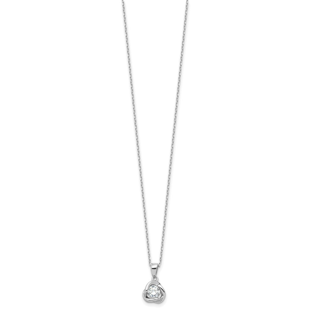 Sterling Silver Rhodium-Plated CZ in Love Knot 16in w/2in Ext Necklace