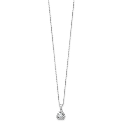 Sterling Silver Rhodium-Plated CZ in Love Knot 16in w/2in Ext Necklace