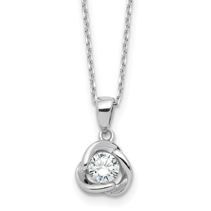 Sterling Silver Rhodium-Plated CZ in Love Knot 16in w/2in Ext Necklace
