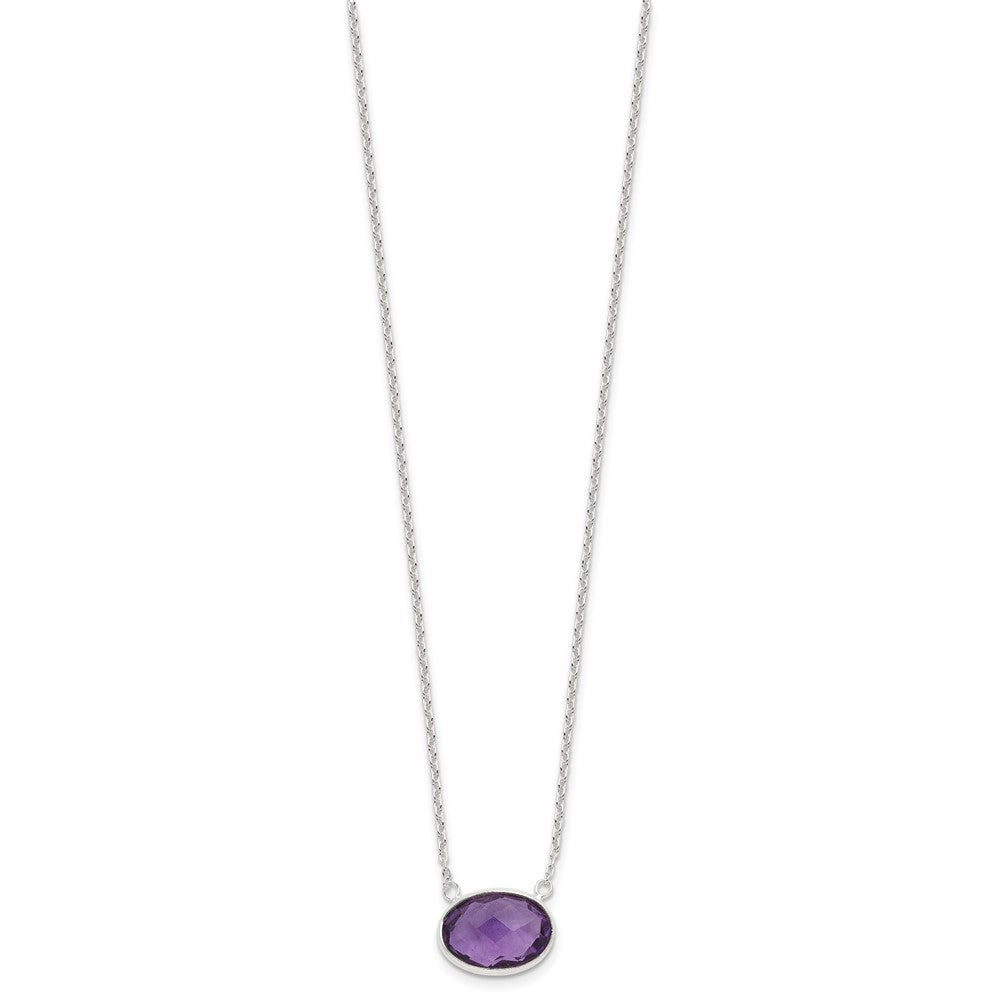 Sterling Silver Polished Oval Purple CZ 16.25in w/1in Ext Necklace